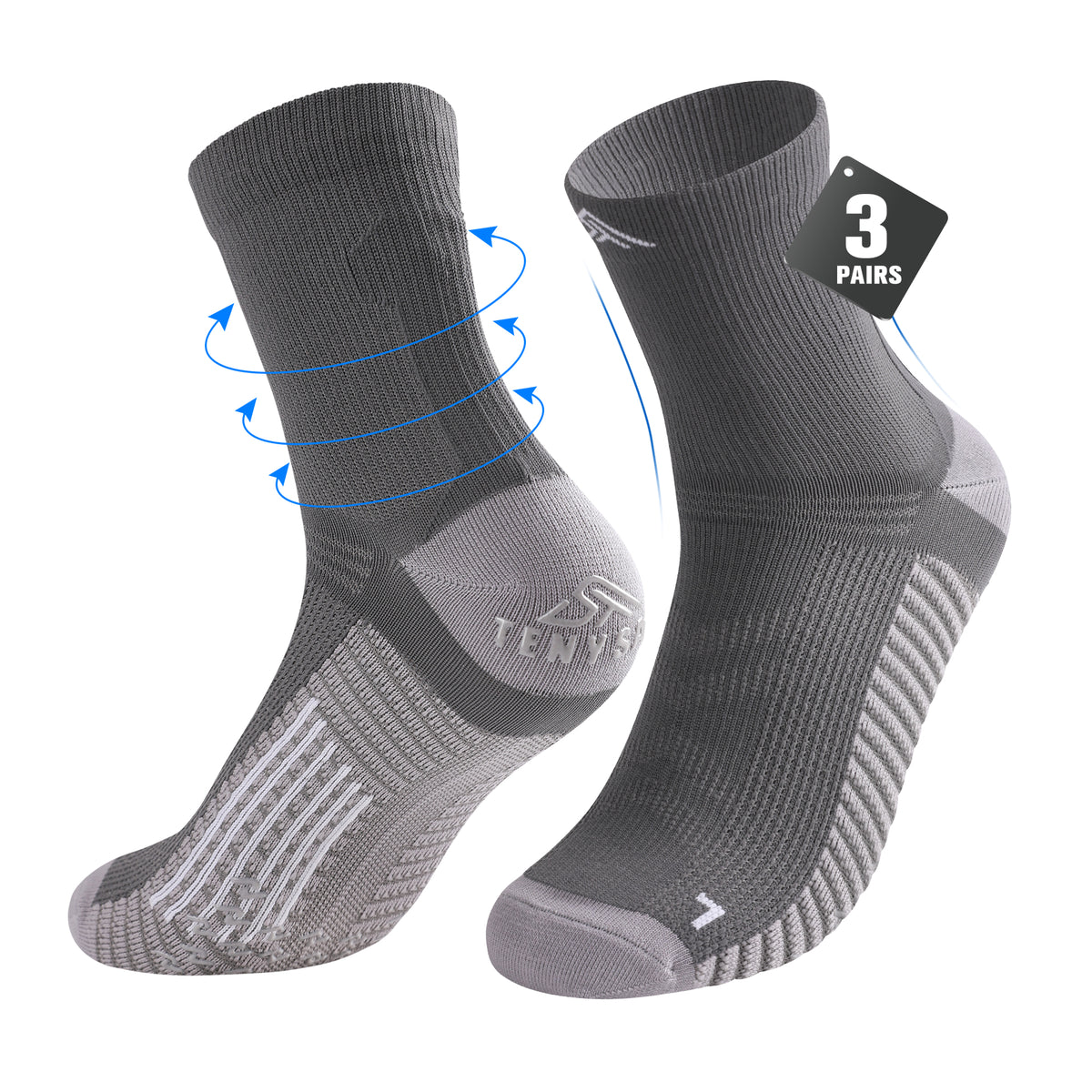 TENYSAF Mens Compression Running Socks: 15-20 mmHg Arch Support Non-Slip