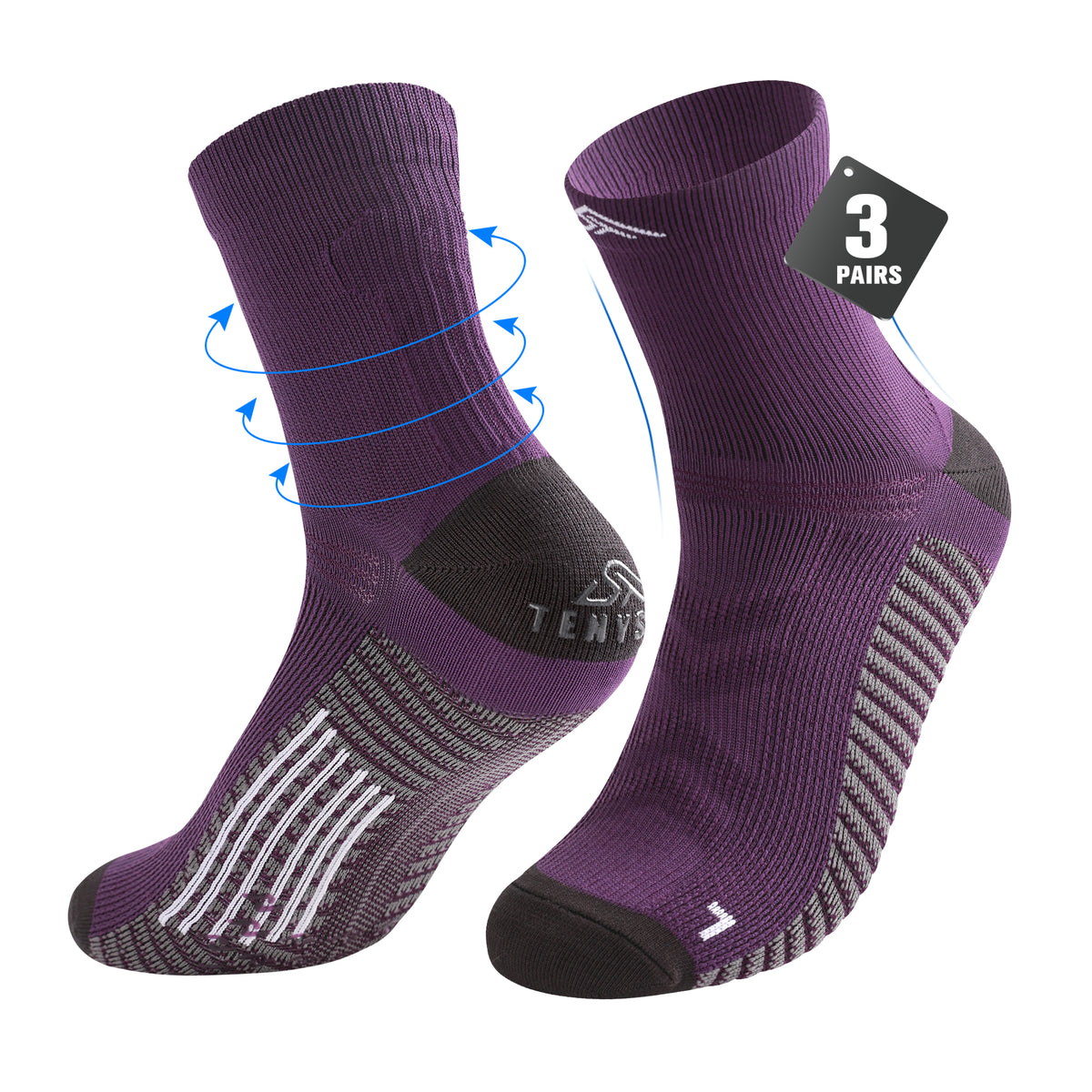 TENYSAF Mens Compression Running Socks: 15-20 mmHg Arch Support Non-Slip