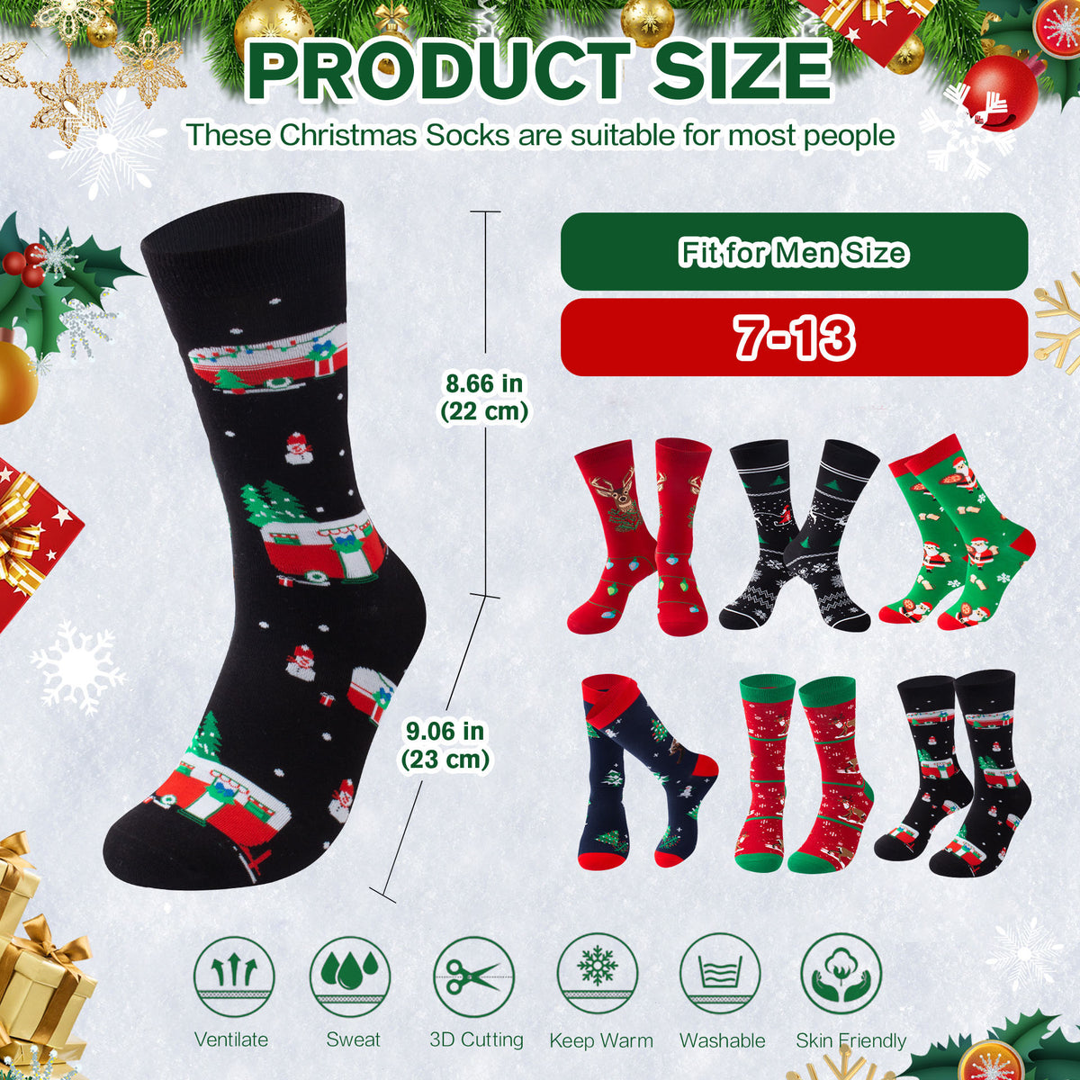 TENYSAF Mens Funny Socks Christmas Socks for Men Women Colorful Fun Novelty Crew Patterned Socks 6 Pairs US 7-13