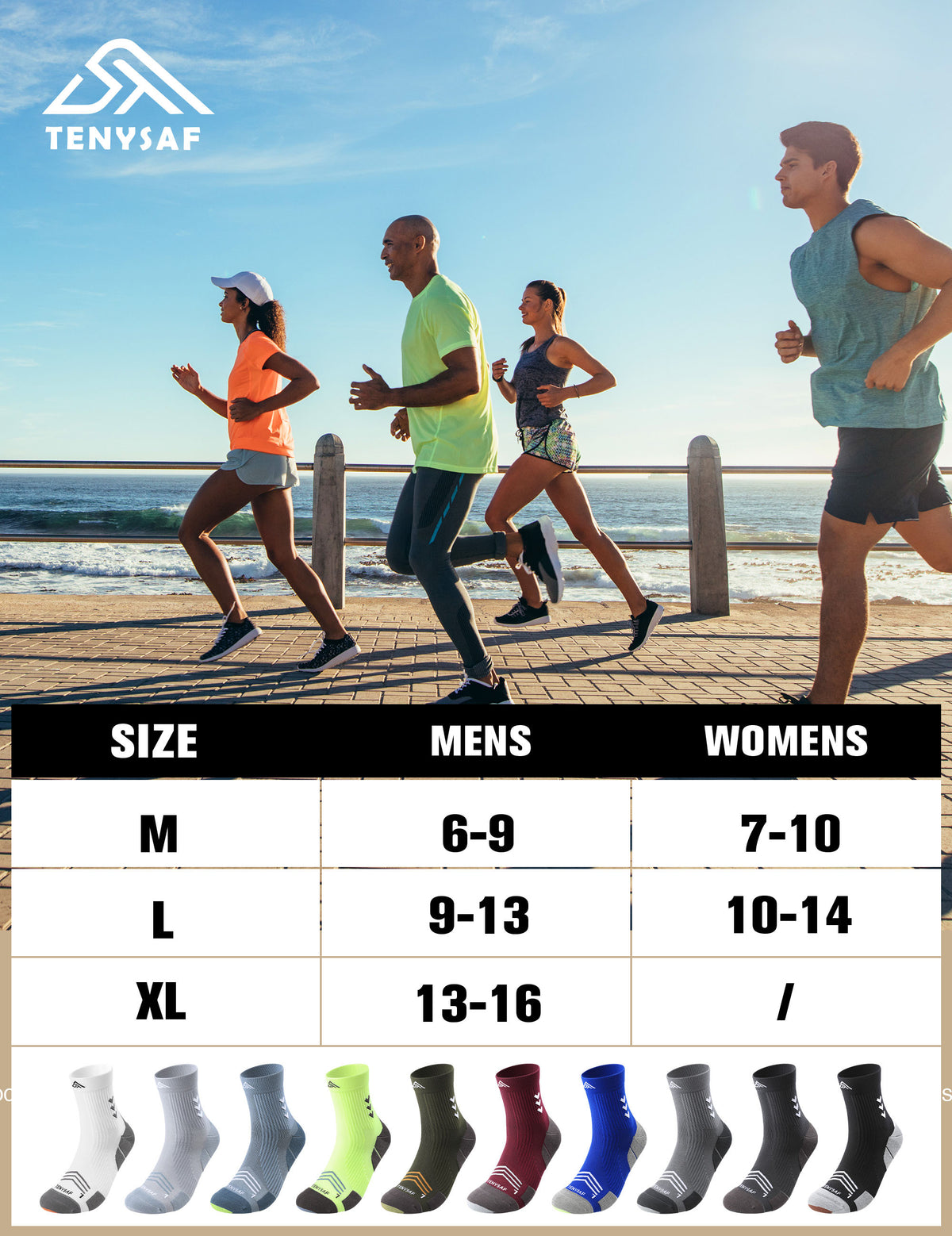 TENYSAF Mens Compression Running Socks: 360° Targeted Support Secure Fit