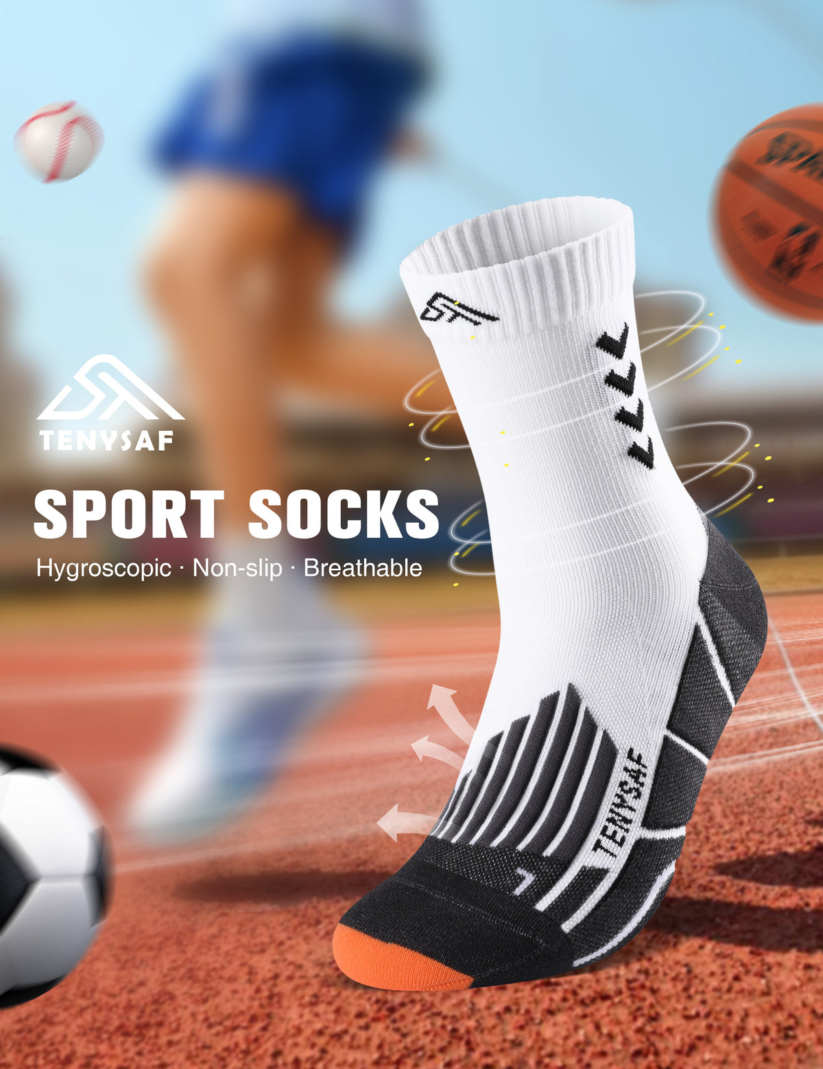 TENYSAF Crew Compression Running Socks: 15-20 mmhg Arch Support Compression