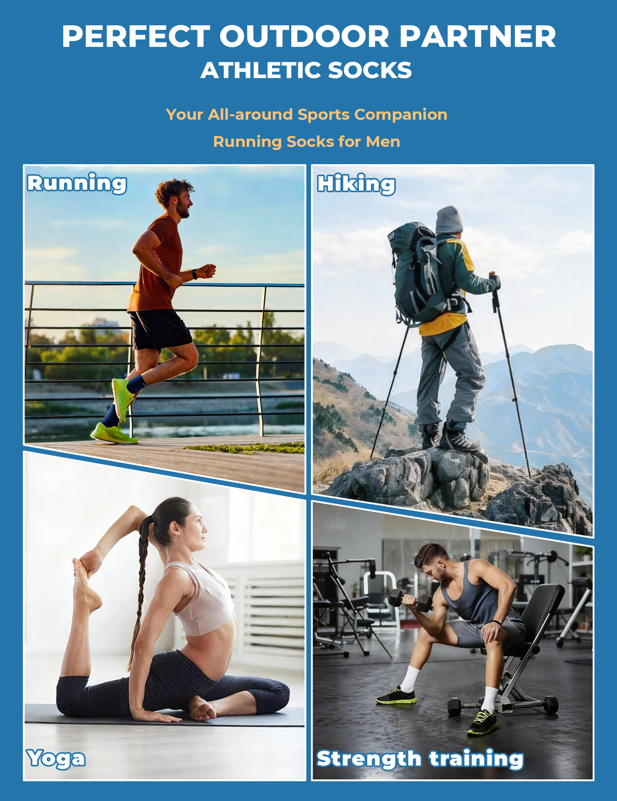 TENYSAF Mens Compression Running Socks: 15-20 mmHg Arch Support Non-Slip