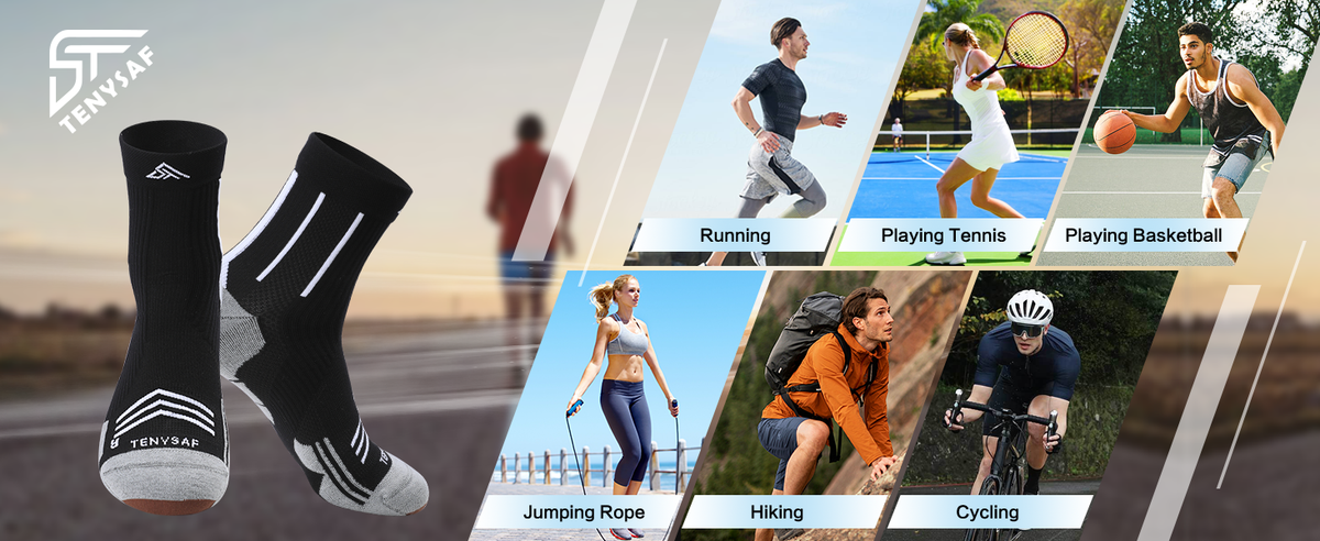 TENYSAF Mens Compression Running Socks: 360° Targeted Support Secure Fit