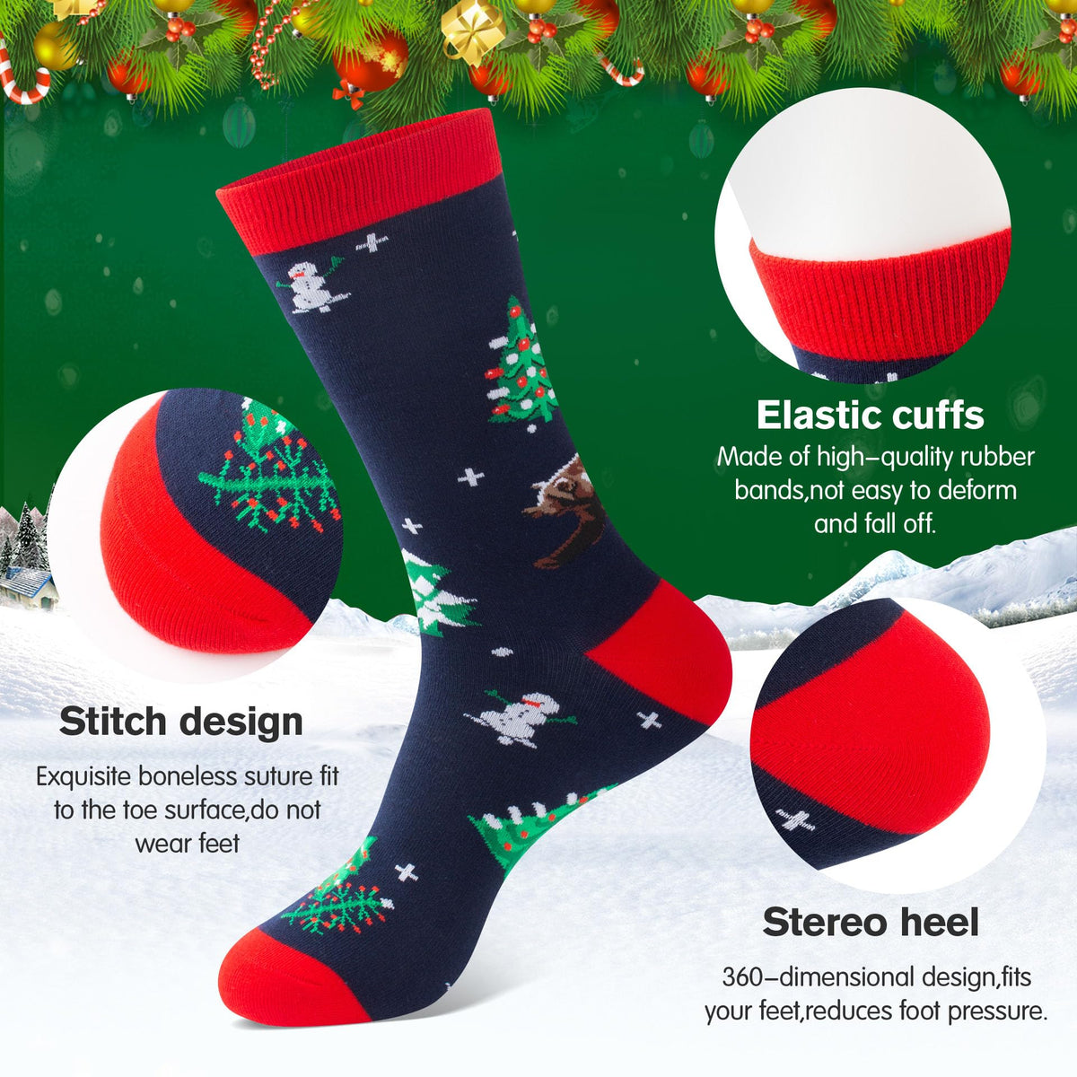 TENYSAF Mens Funny Socks Christmas Socks for Men Women Colorful Fun Novelty Crew Patterned Socks 6 Pairs US 7-13