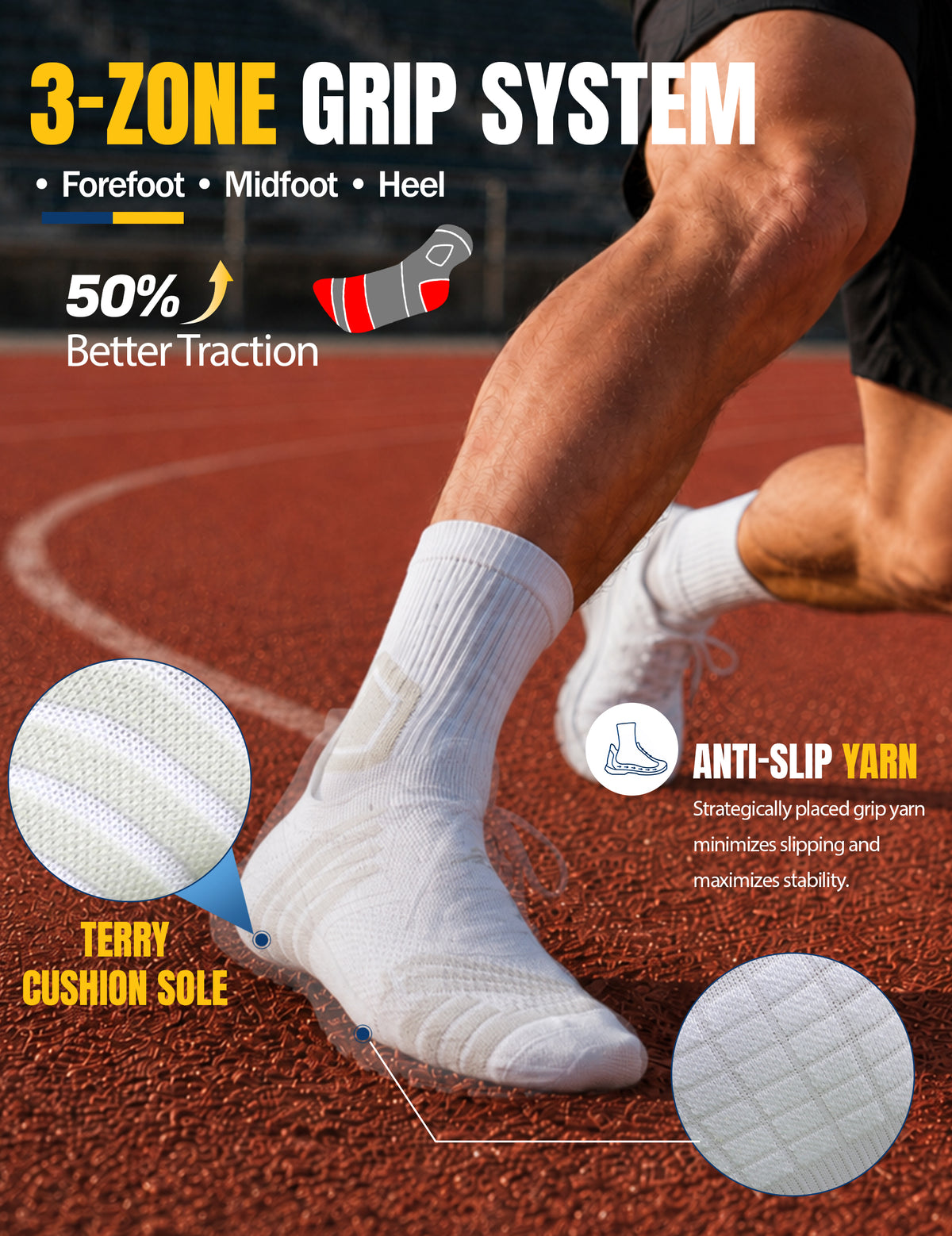 TENYSAF Mens Compression Running Socks: 360° Arch Support Sport Socks