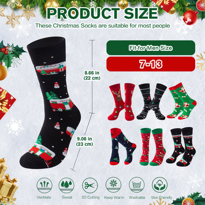 TENYSAF Mens Funny Socks Christmas Socks for Men Women Colorful Fun Novelty Crew Patterned Socks 6 Pairs US 7-13