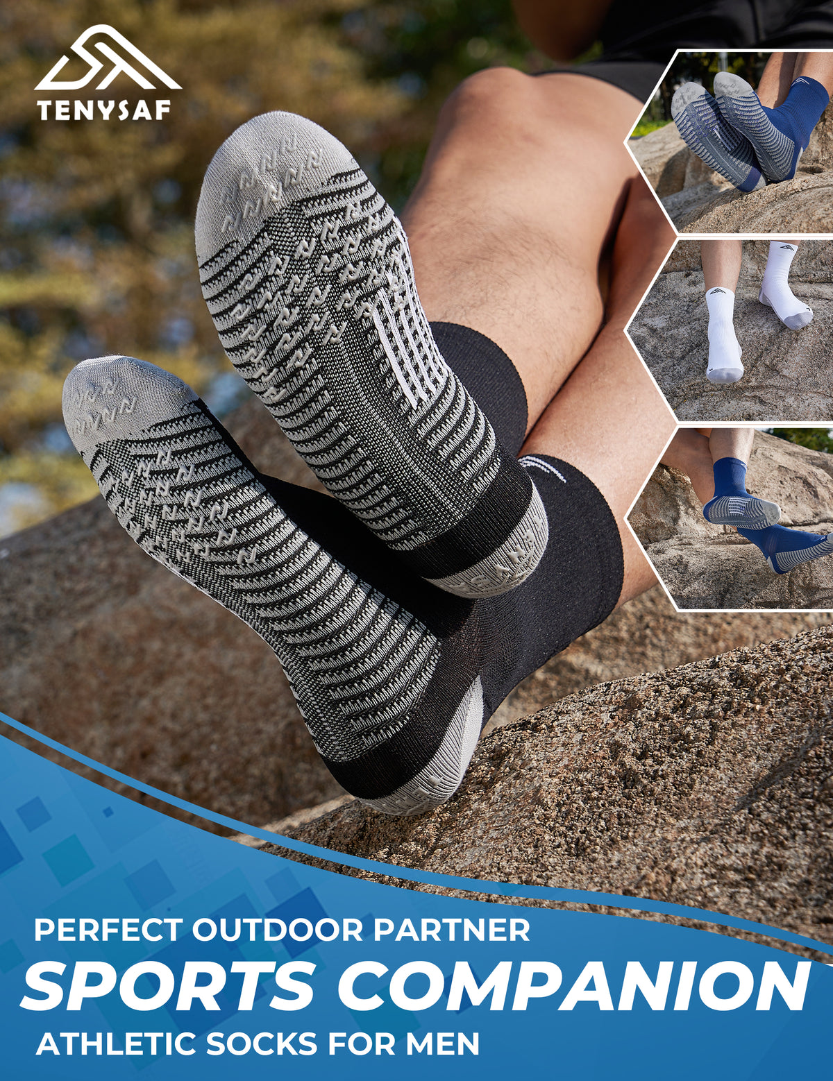 TENYSAF Mens Compression Running Socks: 15-20 mmHg Arch Support Non-Slip