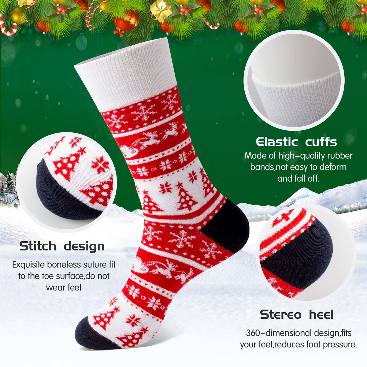 TENYSAF Mens Funny Socks Christmas Socks for Men Women Colorful Fun Novelty Crew Patterned Socks 6 Pairs US 7-13