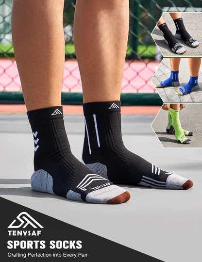TENYSAF Mens Compression Running Socks: 360° Targeted Support Secure Fit