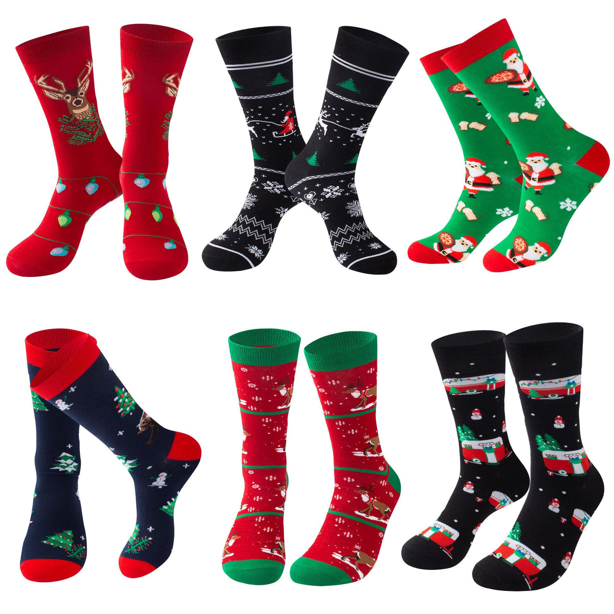 TENYSAF Mens Funny Socks Christmas Socks for Men Women Colorful Fun Novelty Crew Patterned Socks 6 Pairs US 7-13